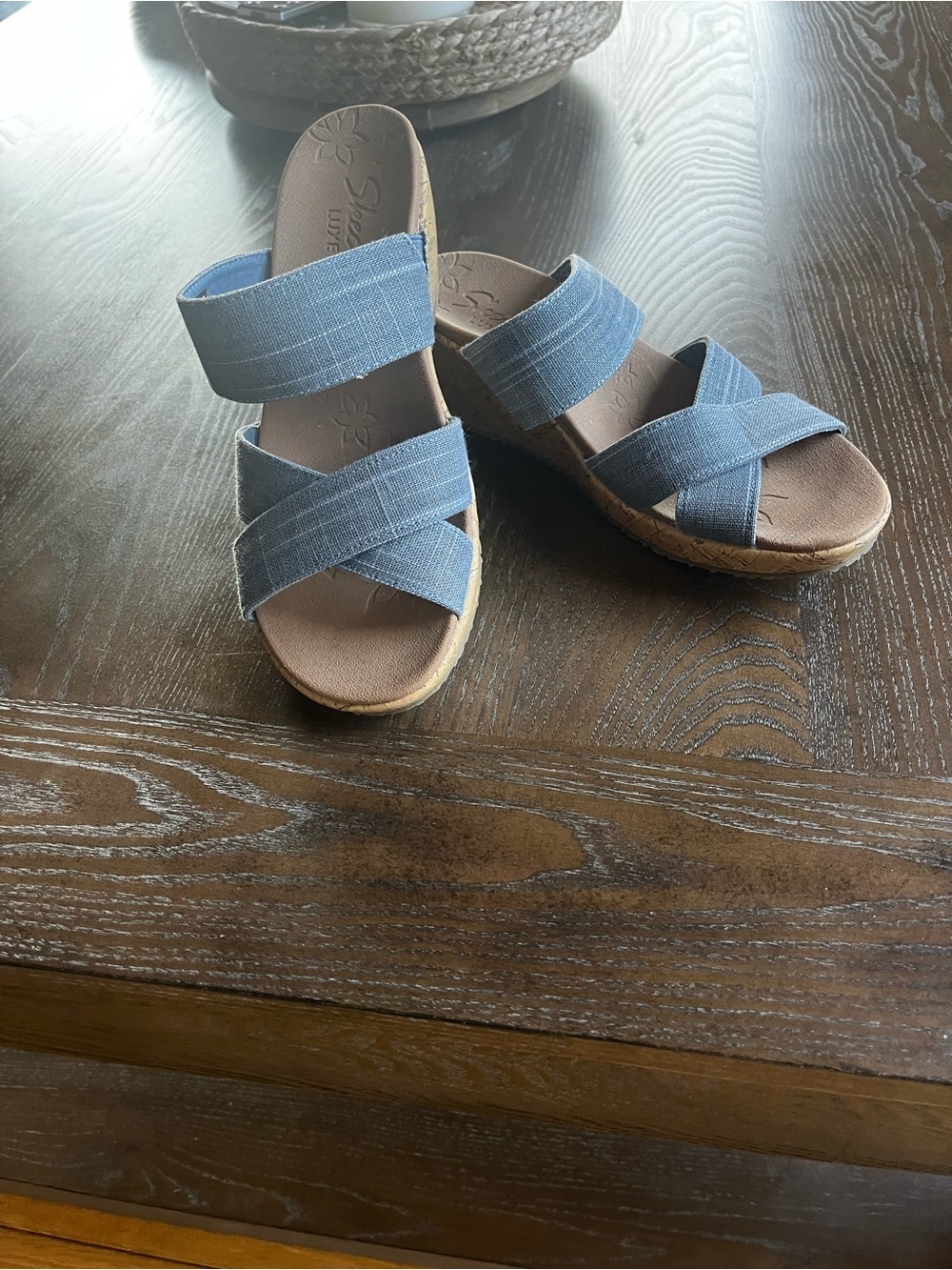 Skechers Blue Crisscross Wedge Sandals